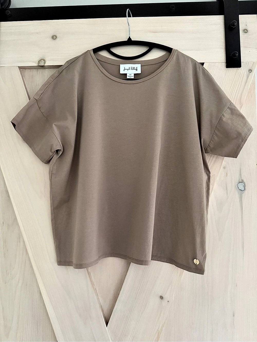 Joseph Ribkoff Organic Cotton Short Sleeve Boxy Top in Brown Size Small Like New